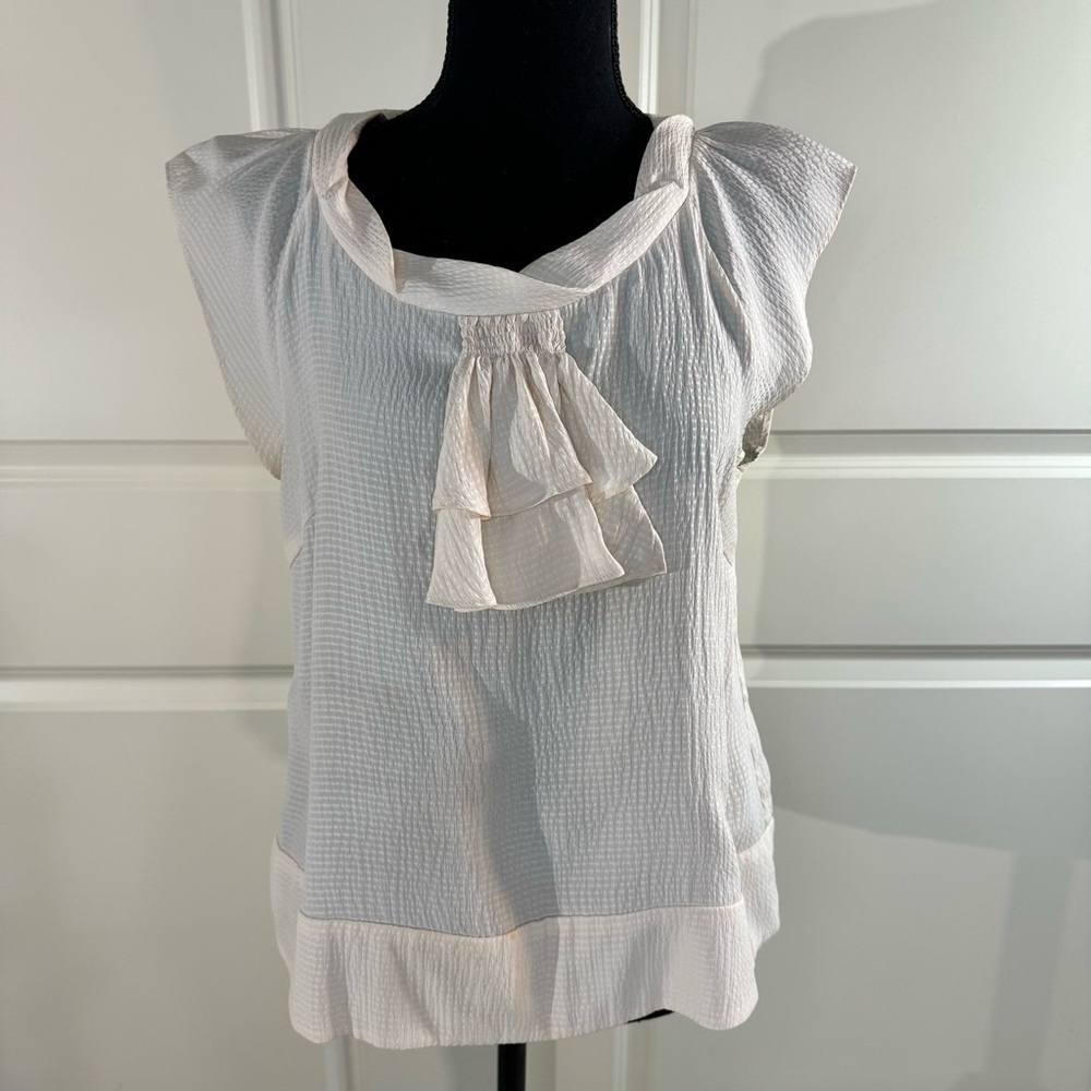 Anthropologie Odille Silk Cream Textured Blouse with Ruffle Detail 8